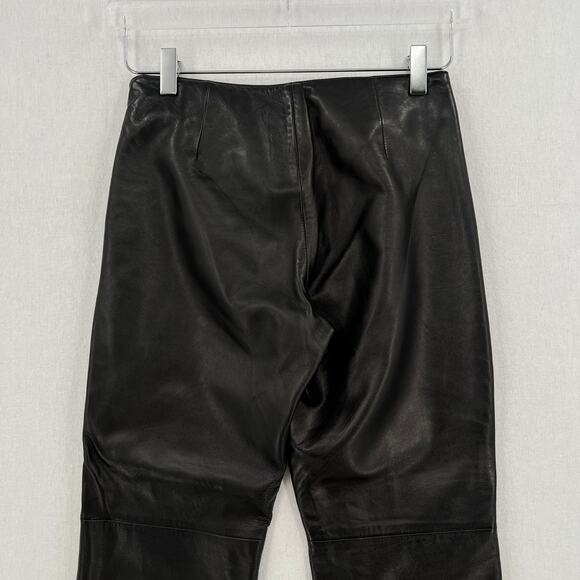 HUGO BUSCATI Vintage Leather Pants Womens 2P Black Straight Leg Mid Rise - Picture 4 of 13